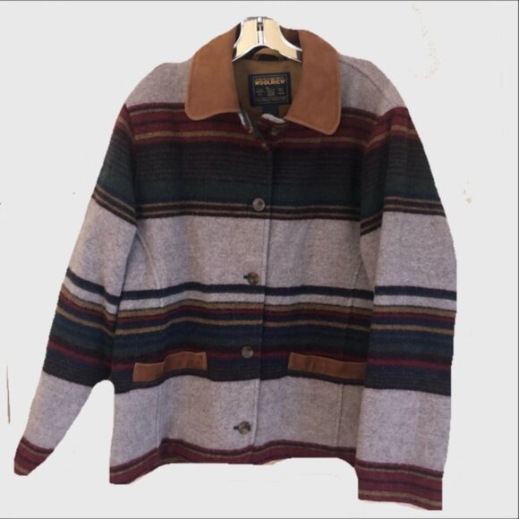 Vintage Woolrich Southwestern Striped Blanket Chore Coat with Pockets - Picture 1 of 5